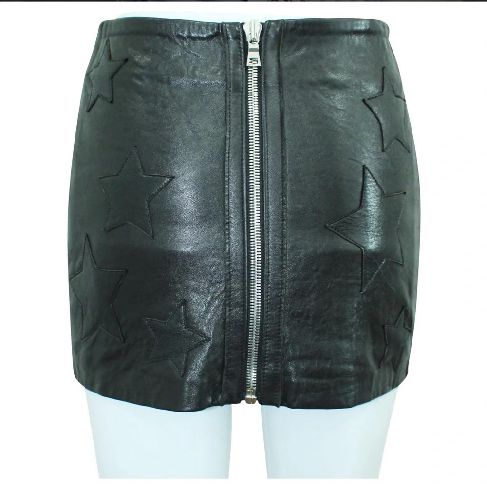 Reformation Black Leather Star Appliqué Zip Mini Skirt NWT - Picture 9 of 16